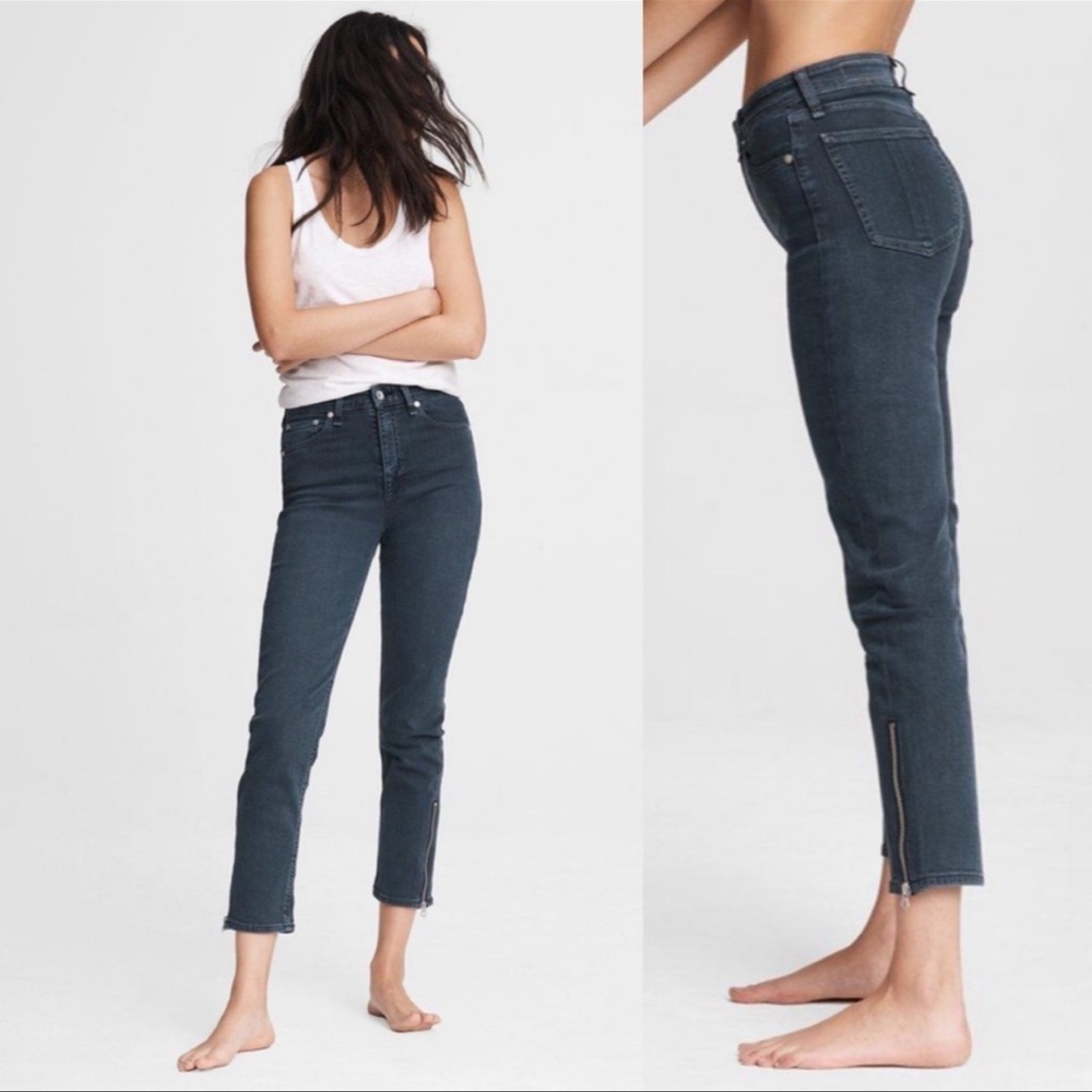rag & bone Dark Indigo High-Rise Cropped Jeans